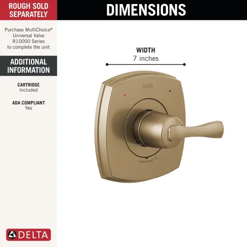Vista 2 de Delta Faucet Stryke Serie 14 Kit de moldura de válvula de ducha dorada de una sola función, mango de ducha, kit de molduras de ducha Delta, Lumicoat