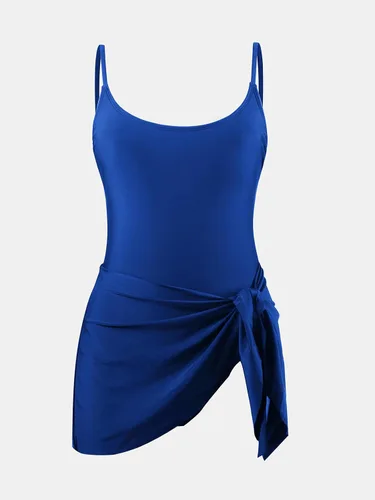Vista 5 de CUPSHE Traje de baño de una pieza para mujer con cuello redondo y tirantes ajustables con nudo frontal