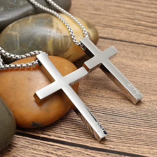 Vista 5 de Juego de collar de cruz para parejas, collar colgante de acero inoxidable para mujeres y hombres, Acero inoxidable, No es una piedra preciosa
