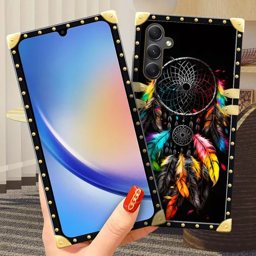Vista 5 de DAIZAG Funda compatible con Samsung Galaxy A14 5G, funda protectora de TPU suave dorada a prueba de golpes para regalo, atrapasueños de plumas