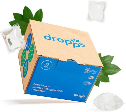 Vista 14 de Dropps Cápsulas de detergente para ropa a base de biológicas Odor & Stain Crisp Breeze HE compatibles con ropa fresca, suministros de jabón
