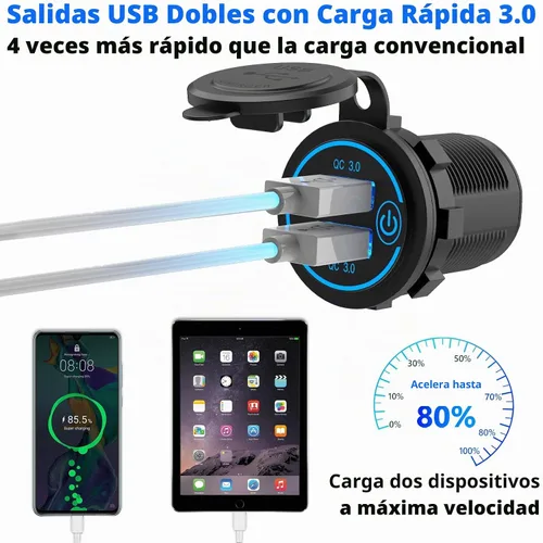 Vista 3 de Qidoe - Paquete de 5 salidas USB de carga rápida 3.0 de 12 V, impermeable, QC3.0, doble toma de corriente USB con interruptor táctil, enchufe