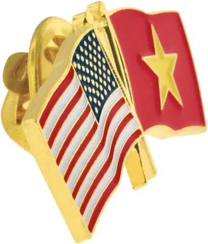 Vista 128 de PinMart Pin de solapa esmaltado con bandera de la amistad cruzada de Estados Unidos y el mundo
