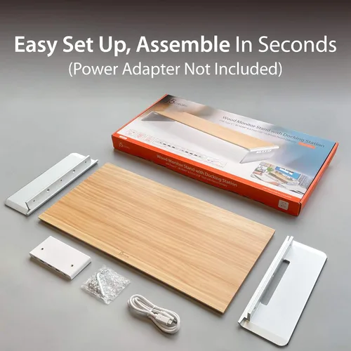 Vista 6 de j5create - Soporte de madera para monitor con estación de acoplamiento USB tipo C/HDMI USB 3.1 C to C Cable Included - Handmade Wood Panel with