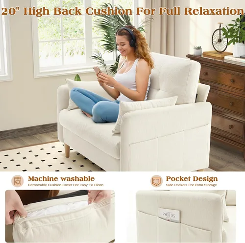 Vista 4 de Hanherry Sofá Loveseat, Sofá Pequeño de 47" para Sala de Estar, Cómodo Asiento de Amor de Tela Chenilla para Dormitorio con Almohada Decorativa