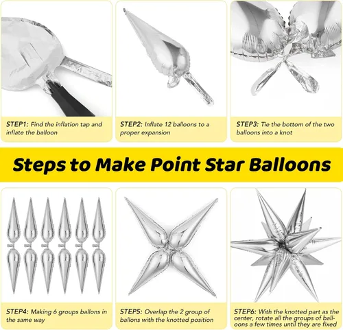 Vista 7 de 72 unidades de globos de estrella, grandes globos de cono de estrella metálicos de 26 pulgadas, globos de papel de aluminio de explosión colorida