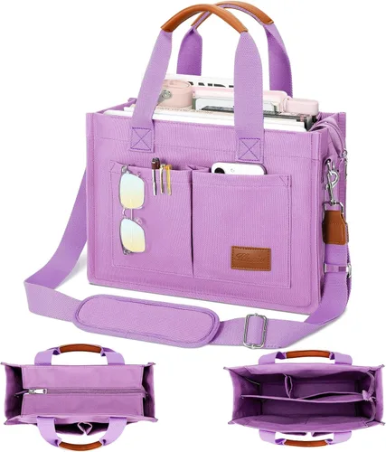 Vista 20 de Bolso grande de lona con compartimentos y cremallera para mujer de KKXIU, bolso cruzado, de trabajo, bíblico, de mensajero con bolsillos