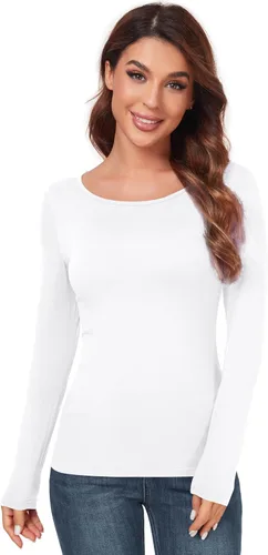 Vista 13 de AUHEGN - Camiseta de manga larga para mujer, cuello en halter, ajuste slim, blusa térmica de capas básicas Verde militar