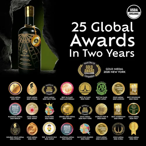 Vista 3 de NOOR FÈS EVOO Set de regalo Más de 20 premios USDA Orgánico 584 mg/kg de alto en polifenoles Virgen extra Finca de origen único Aceite