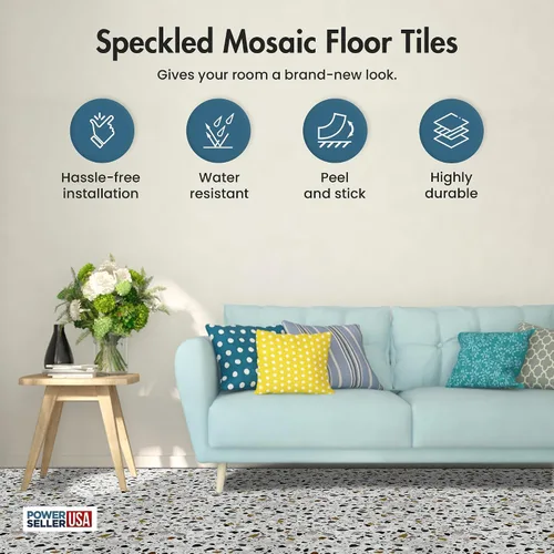Vista 2 de PowerSellerUSA Azulejos de vinilo autoadhesivos, 20 unidades de 12 x 12 pulgadas con patrón de mosaico contemporáneo para despegar y pegar, azulejos