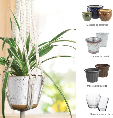 Vista 3 de MIPON - Paquete de 3 perchas de macramé para interiores con 3 ganchos, soporte para macetas colgantes para plantas, tamaños de 46"/41"/34
