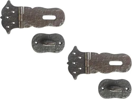 Vista 4 de Adonai Hardware Paran - Cerrojo de seguridad de hierro fundido antiguo resistente (4 pulgadas x 2 unidades, latón antiguo) para cofre del tesoro