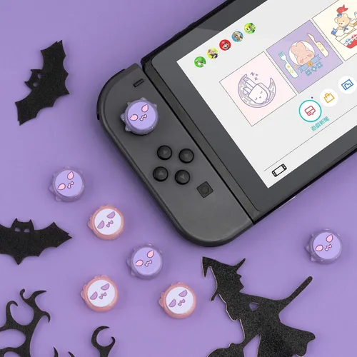 Vista 6 de GeekShare Gorras de agarre de pulgar de fantasma codicioso de Halloween funda de silicona suave compatible con Nintendo Switch OLED Switch Lite 4