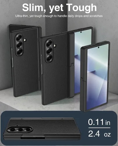 Vista 6 de STORMTAL Funda de cuero diseñada para Samsung Galaxy Z Fold 7 con [protección de bisagra] [protector de pantalla integrado] [atril] funda protectora
