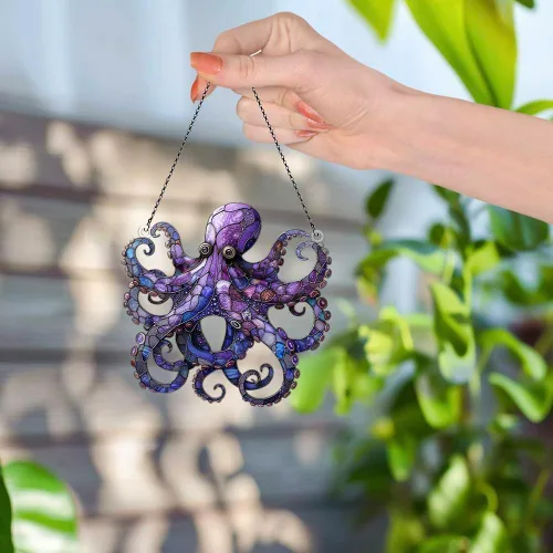 Vista 5 de Adornos de pulpo para colgar en la ventana, regalos para amantes del pulpo para mujeres y hombres, animales marinos, decoración de pared