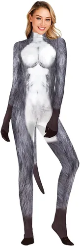 Vista 148 de Disfraz de animal para hombre con estampado de cola grande, overol peludo de elastano para cosplay, fiesta de Halloween