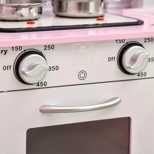Vista 9 de Qaba Juego de juguetes de cocina para niños con diseño realista, luces de estufa, almacenamiento, dispensador de agua, para niños de 3 a 6 años