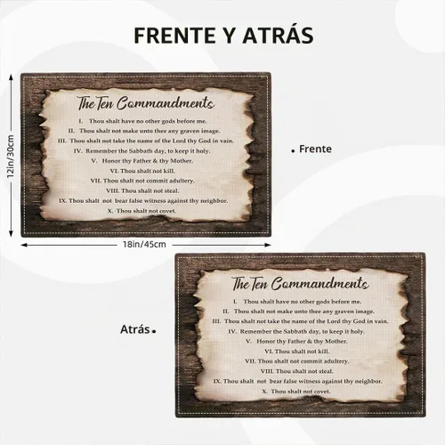 Vista 3 de Juego de 4 manteles individuales de los 10 mandamientos, manteles religiosos de los 10 mandamientos lavables de doble cara para cocina, comedor
