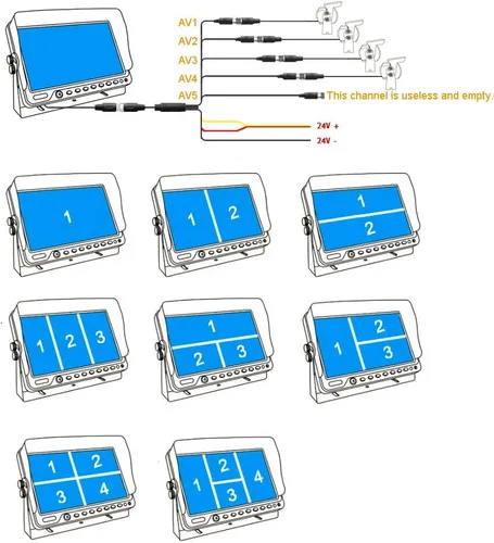 Vista 6 de Monitor de 7 pulgadas 1080P Sistema de cámara de visión trasera con cable, grabadora DVR, compatible con tarjeta SD de 256 GB, entrada de 4 canales
