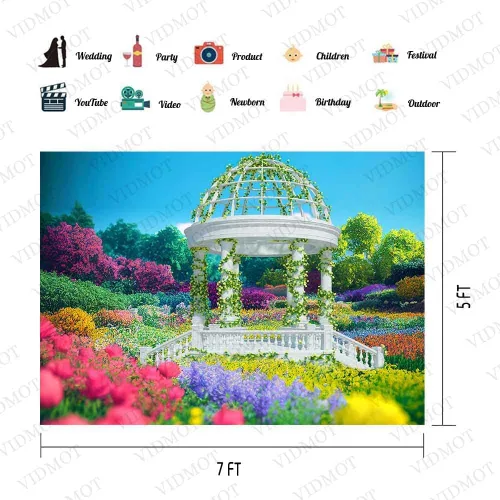 Vista 4 de BJXTVV135 - Fondo de flores de primavera de 7 x 5 pies para jardín, pabellón floral para despedida de soltera, boda, fiesta, decoración de campo
