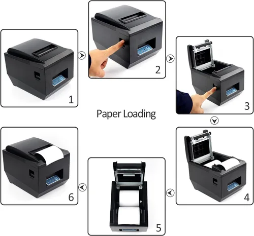 Vista 4 de symcode Impresora térmica de recibos POS Ethernet/LAN y puerto serie - Cortador automático - Puerto de cajón de efectivo - Ancho de papel 3 1/8