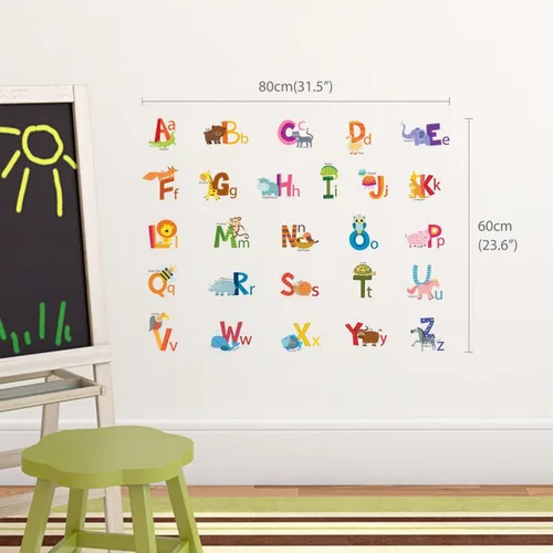 Vista 3 de DECOWALL Calcomanías de pared con alfabeto de animales ABC (DS4-8002)