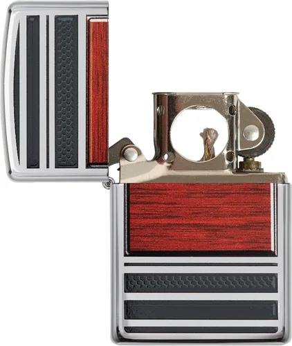 Vista 4 de Zippo Encendedor de Bolsillo para Pipa de Cromo Altamente Pulido con Veta de Madera