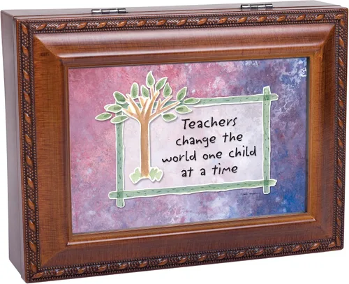Vista 7 de Cottage Garden Teachers Change World - Caja de música con cuerda de madera con diseño de grano de madera, reproduce un mundo maravilloso