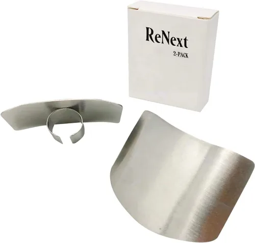 Vista 4 de ReNext Paquete de 2 protectores de dedos de acero inoxidable para cortar y cortar para evitar accidentes al cortar y cortar en cubitos. Útil