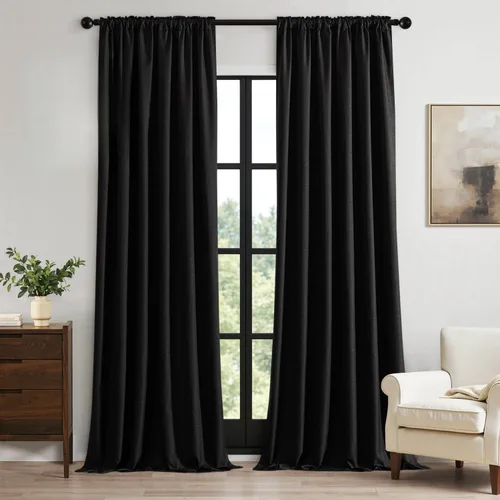 Vista 28 de MIULEE Cortinas 100% opacas de 63 pulgadas de largo, 2 paneles para dormitorio, cortina gruesa negra para oscurecer la habitación, pestaña trasera