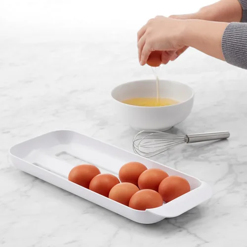 Vista 7 de YouCopia FridgeView - Soporte rodante para huevos, organizador de huevos apilable sin BPA con bandeja extraíble para almacenamiento