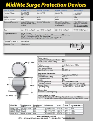 Vista 3 de MidNite Solar Dispositivo de protección contra sobretensiones MNSPD-300-AC