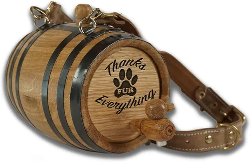 Vista 16 de St Bernard - Collar de barril de whisky para perro, 'M.U.T.T.' - Dispensador de barril de roble de 1/2 litro para perros San Bernardo con correa