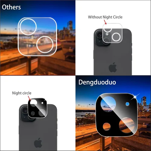 Vista 5 de Dengduoduo Paquete de 3 protectores de lente de cámara de vidrio templado para iPhone 15 de 6.1 pulgadas y para iPhone 15 Plus de 6.7 pulgadas