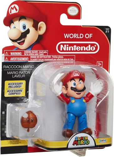 Vista 8 de Nintendo Super Mario Raccoon Mario Figura articulada de 4 pulgadas con accesorio de hojas