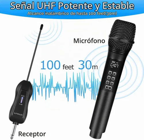 Vista 5 de K28 Micrófono inalámbrico recargable para karaoke con control de volumen y eco y receptor, micrófono dinámico de mano UHF para cantar karaoke habla