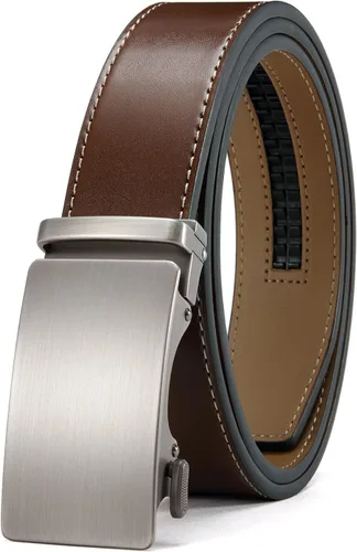 Vista 11 de CHAOREN - Cinturón para hombre - Cinturón de trinquete de cuero de 1 3/8 pulgadas para pantalones de vestir - Cinturón micro ajustable que se adapta
