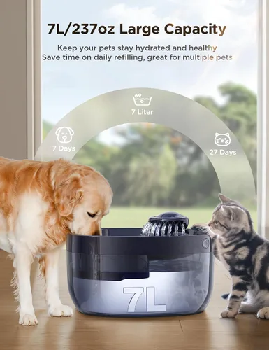 Vista 2 de Fuente de agua de 7L/1.8Gal para perros grandes, dispensador de tazón de agua para perros FEELNEEDY, fuente de agua para mascotas, dispensador