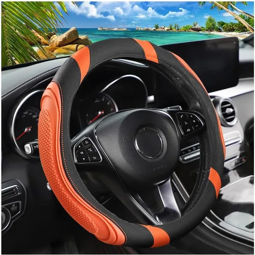 Vista 7 de Osilly - Funda para volante de piel sintética de 15 pulgadas, color negro rubber anti-slip lining, breathable contact surface, hand-stretch setup