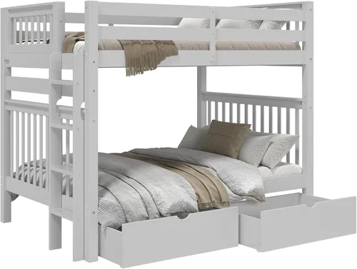 Vista 5 de Bedz King Literas de estilo misión matrimonial sobre tamaño matrimonial con escalera lateral y 2 cajones debajo de la cama, color gris