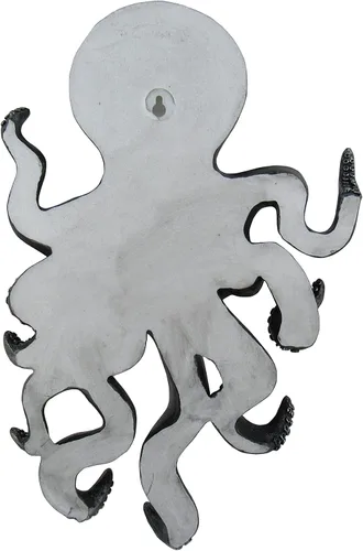 Vista 4 de World of Wonders Poseidon Octopus Kraken - Percha de pared de peltre Decoración decorativa náutica de oficina de playa Arte de pared de criatura