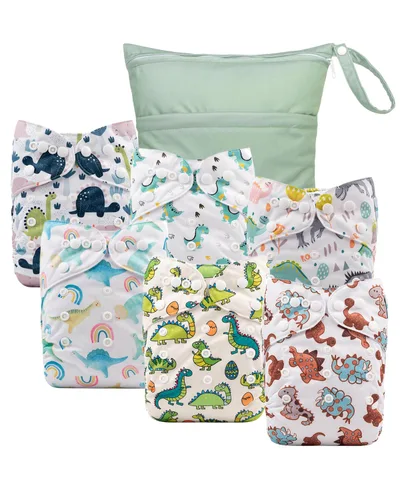 Vista 17 de babygoal - Juego de 6 fundas para pañales de tela con bolsa húmeda para pañales ajustables y predoblados con doble refuerzo, ajustables
