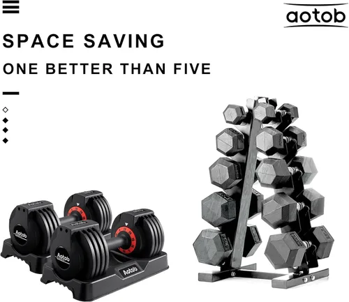 Vista 5 de AOTOB Adjustable Dumbbell Set 25/55 Lbs (Pair), Fast Weight Adjustment with Anti-Slip Turning Handle, Space-Saving for Home Gym, Strength Training