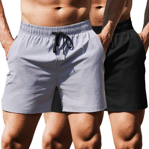 Vista 8 de COOFANDY Pantalones cortos deportivos para correr para hombre de 5 pulgadas, paquete de 2 pantalones cortos de entrenamiento para gimnasio