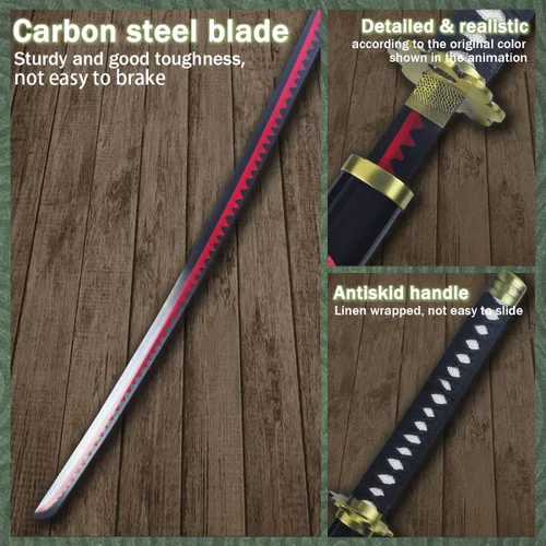 Vista 5 de Adust Espadas Roronoa Zoro de acero al carbono, espada de anime de metal real, disfraz de cosplay de Roronoa Zoro de 41 pulgadas en general, espada