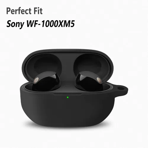 Vista 2 de Geiomoo Funda de silicona para Sony WF-1000XM5, funda protectora con mosquetón (negro)
