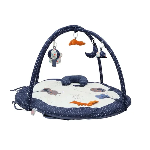 Vista 7 de Tapete de gimnasio y tapete de actividades para bebés, tapete de juego suave 100% algodón con 6 juguetes desmontables para el tiempo boca abajo, Oso