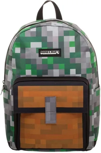 Vista 4 de Minecraft Squares Allover Print Mochila Bookbag Talla única, Verde, Viajar