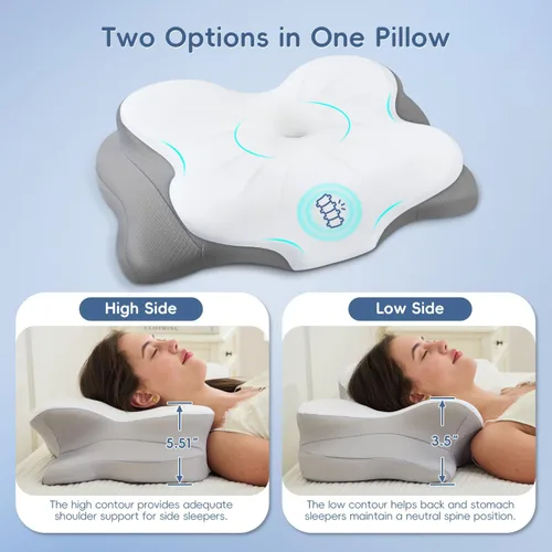 Vista 6 de Almohada cervical para el cuello, almohadas ergonómicas de espuma viscoelástica para aliviar el dolor de cuello con funda de almohada transpirable