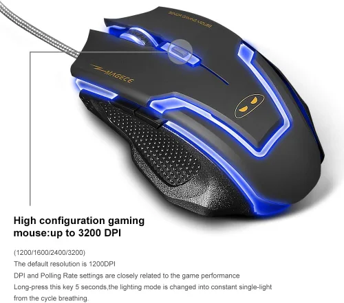 Vista 4 de Magece G1 Professional 3200 DPI LED óptico USB con cable con 6 botones Ratones de ratón para juegos para computadora PC Gamer(negro)